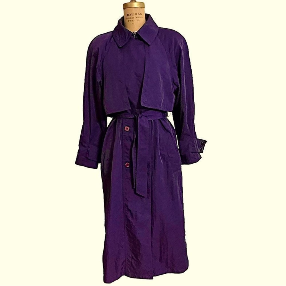 Vintage 80s J. Gallery Petite Purple Trench Coat w detachable insulated liner